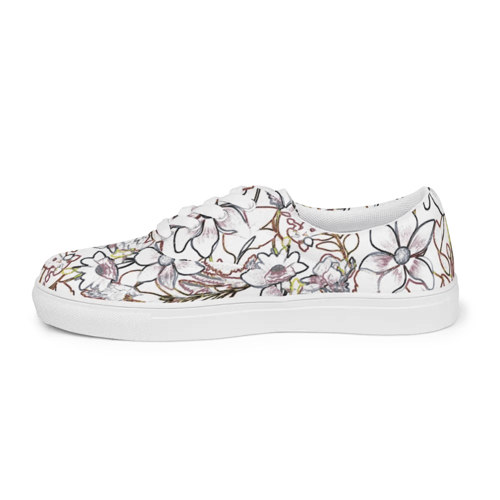 Line art White and Brown Floral/Women's Lace-Up Canvas Shoes by Allcolor product image (3)