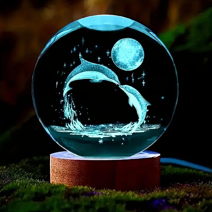 Hamsa 3D Crystal Ball with LED Wooden Base-Solar System Night Light product image (1)
