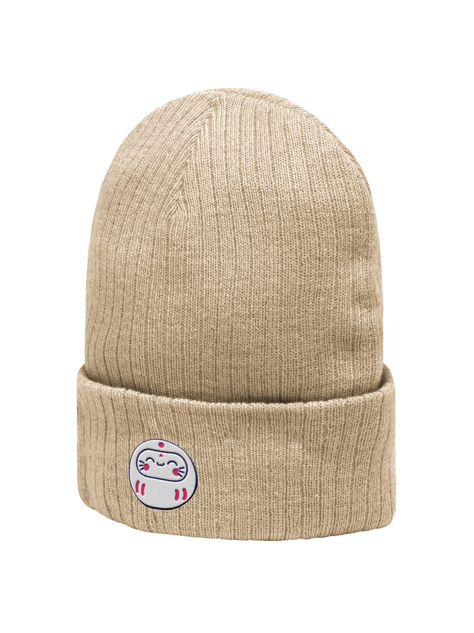 Cozy Ribbed Beanie with Japanese Daruma Design – Perfect for Winter product image (1)