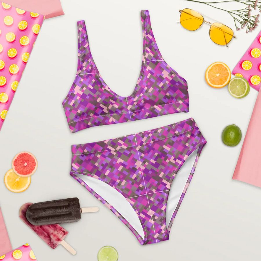 Colorful Mosaic Pattern Design High Waisted Bikini - v5 product image (10)