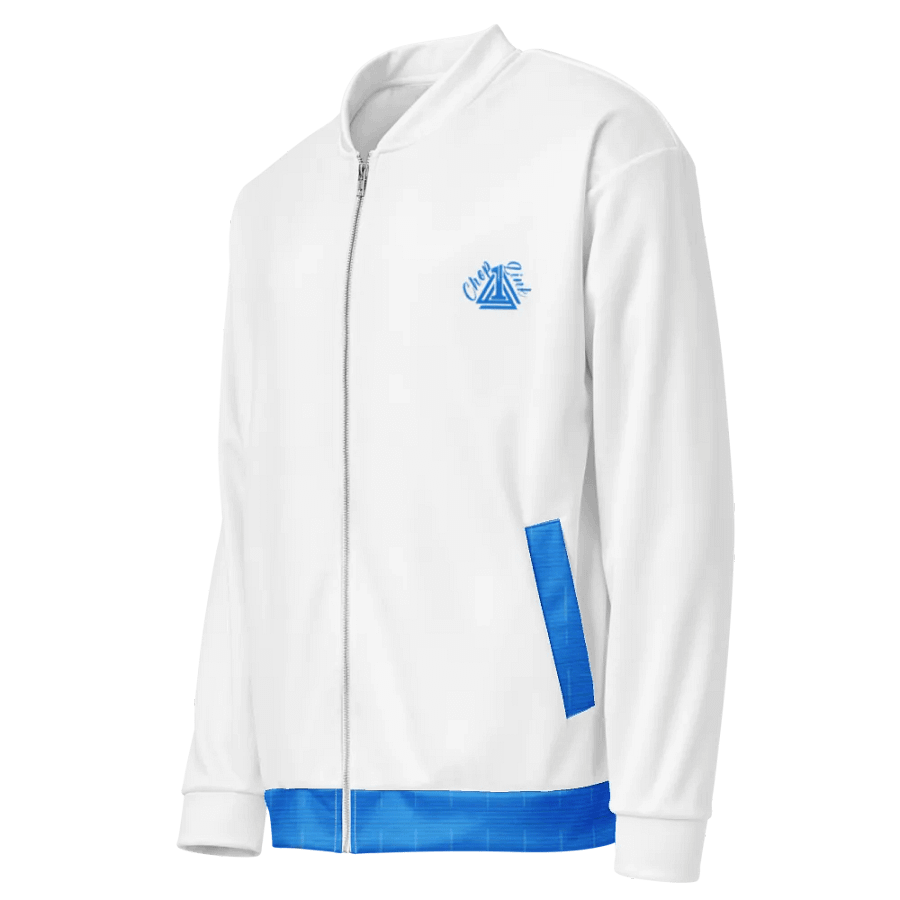 White and Aqua Blue Royalty Bomber Jacket product image (2)