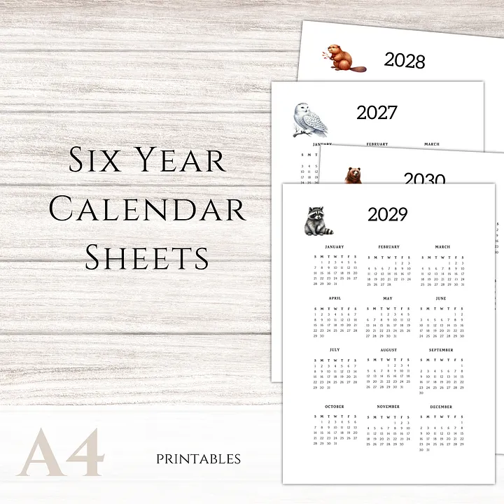 Six-year Printable Calendar Pages: Woodland Creatures product image (1)
