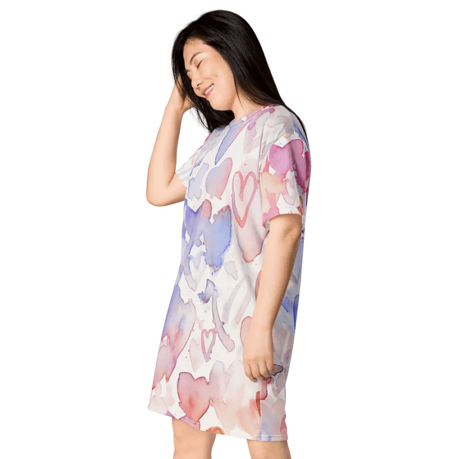 Happy Valentine Love seamless watercolour Pink and Blue hearts Pattern T-shirt Dress product image (6)