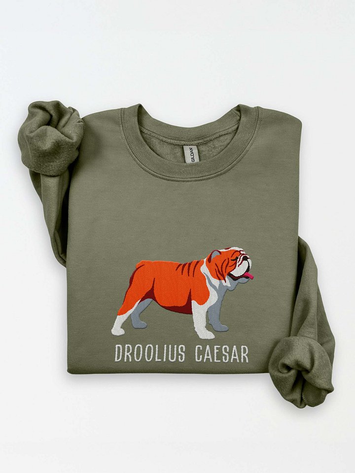 Droolius Caesar Sweatshirt (Embroidered) of an English Bulldog(Red & White) product image (1)