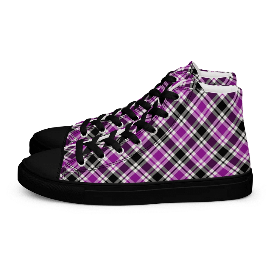 Purple, Black, & White Plaid Men's High Top Shoes product image (4)