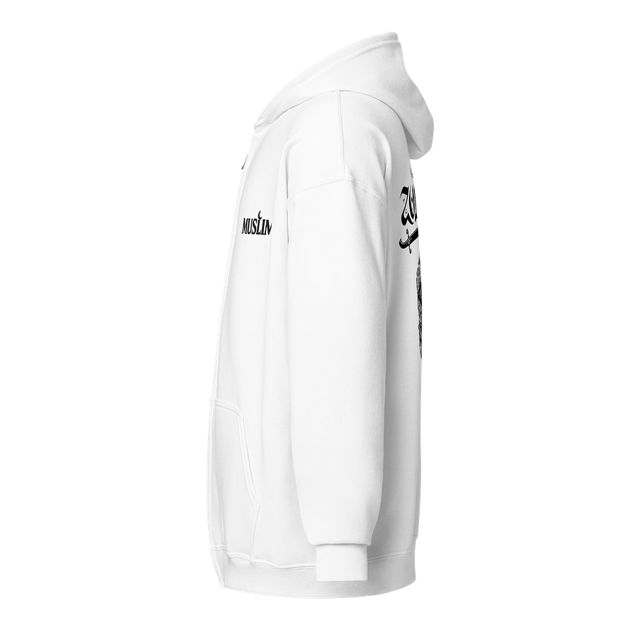 MUSLIM Signature White Zip Hoodie - UNISEX Embroidery product image (3)