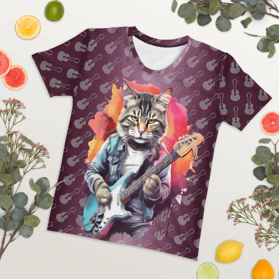 Cool Cat Play Guitar All Over Print T-shirt product image (7)