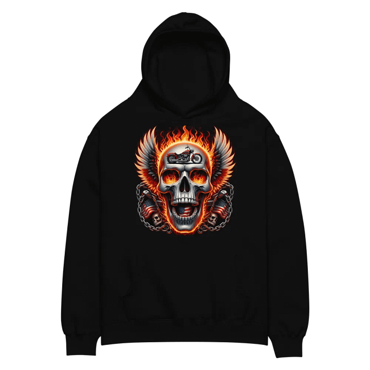 Flaming Skull Motorcycle Unisex Hoodie #8 product image (2)