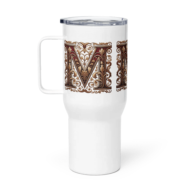 Victorian Ornate M Initial Travel Mug product image (1)