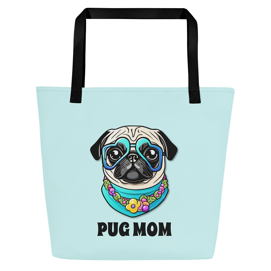 Retro Pug Mom Tote Bag With Pocket - Blue product image (2)