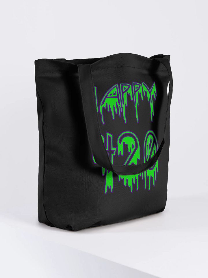 Happy 420 Green Black Twisted Tote Bag, Four Twenty Creepy Weed Lover Accessory product image (2)