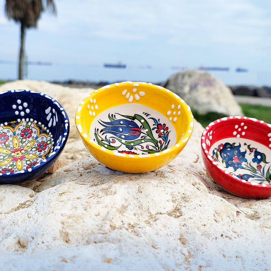 Ceramic set of 3 snack bowls (red), small — handmade pottery product image (1)