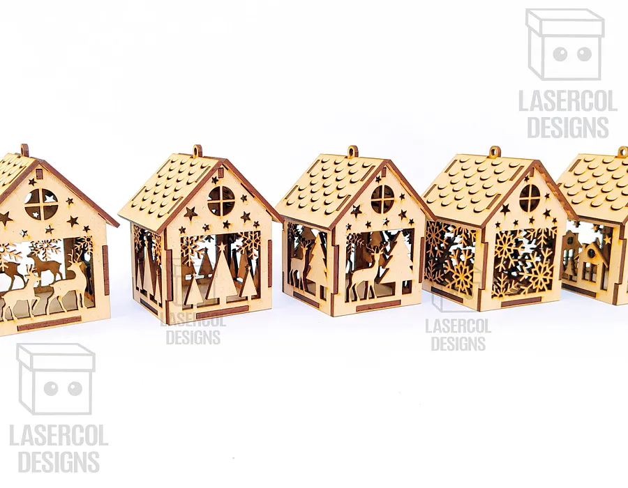 Christmas House Ornaments Set 1 (2 Sizes, 5 Styles) - Laser Cut Files product image (8)