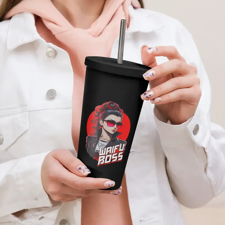 Waifu Boss 20 oz Tumbler Cup - Black - Insulated Tumbler with a Straw v2 product image (2)