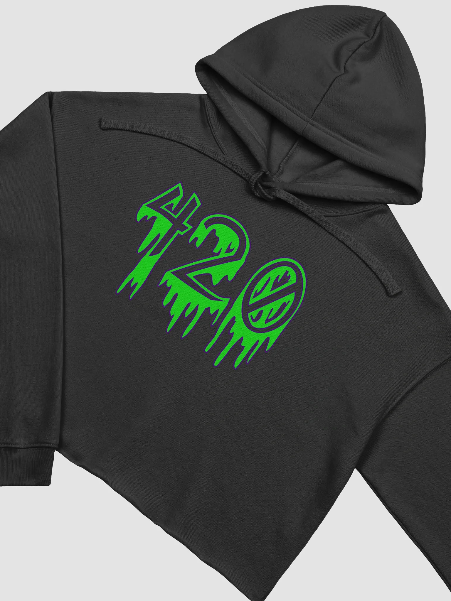 Happy 420 Creepy Cannabis Crop Hoodie, Green Purple Horror Lover Stoner Clothing, Black Gothic Ganja Weird Weed Fashion product image (1)