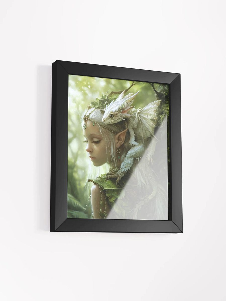 Young elf with her small dragon on the shoulder - Framed High Quality Matte Poster product image (13)