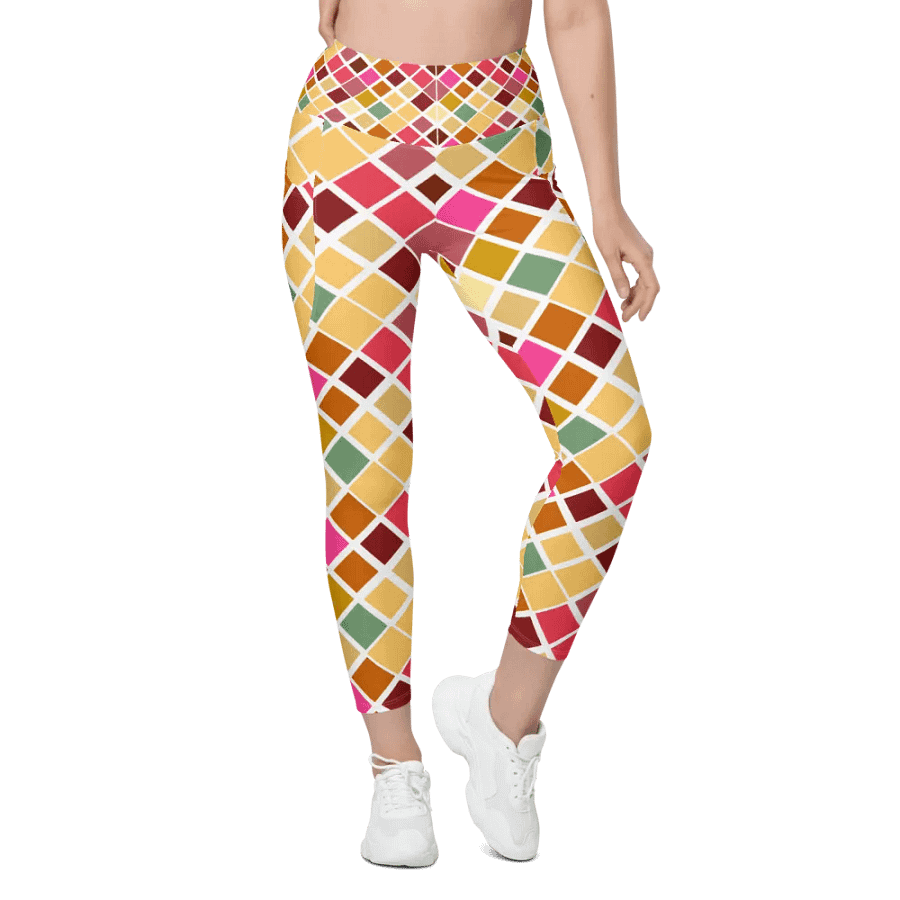 Colorful Square Pattern Design Leggings with Pocket - v8 product image (5)
