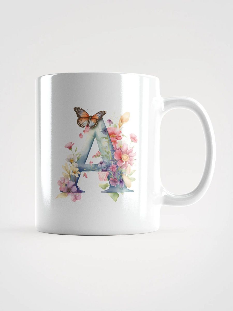 Letter A Monogram Floral Fantasy White Glossy Mug product image (3)