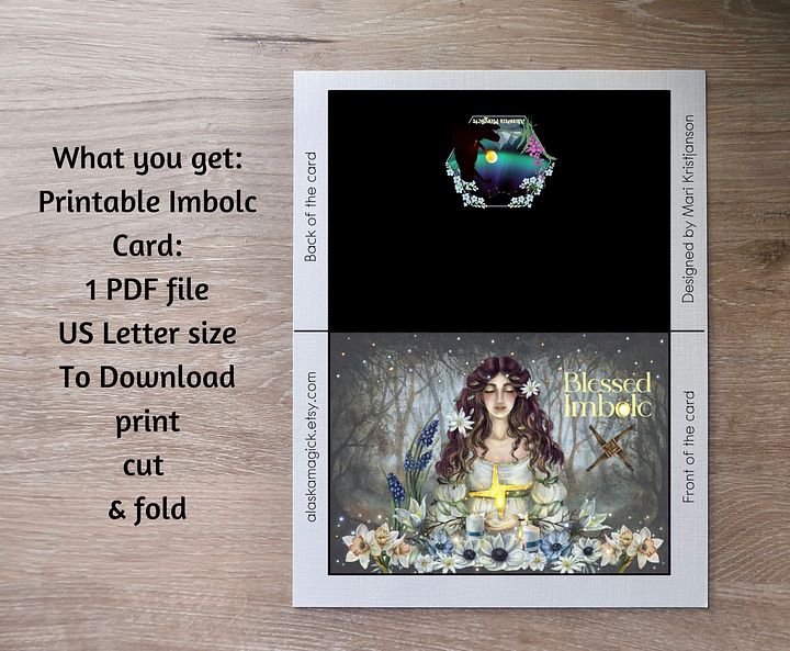 Printable Blessed Imbolc Card #2, Blank Inside, Goddess Brigid card product image (2)