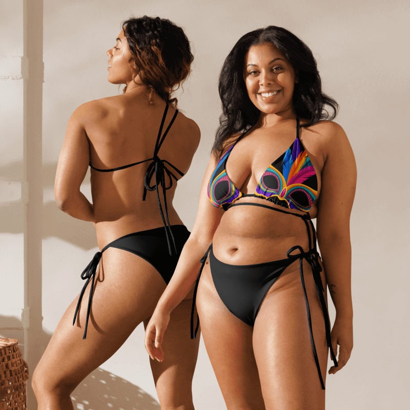 Black Low Rise Cheeky String Bikini, Mardi Gras Top product image (7)