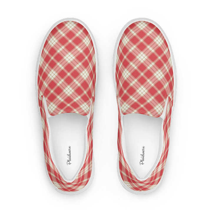 Coral Pink Plaid Men's Slip-On Shoes product image (1)