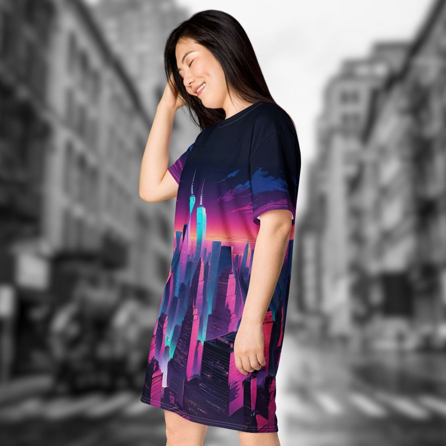Vaporwave New York City T-shirt Dress product image (3)