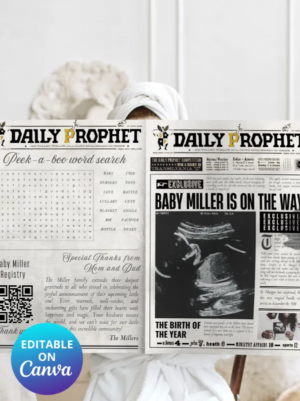 Magical Baby Announcement Newspaper Daily Prophet Template I 100% Customizable product image (1)