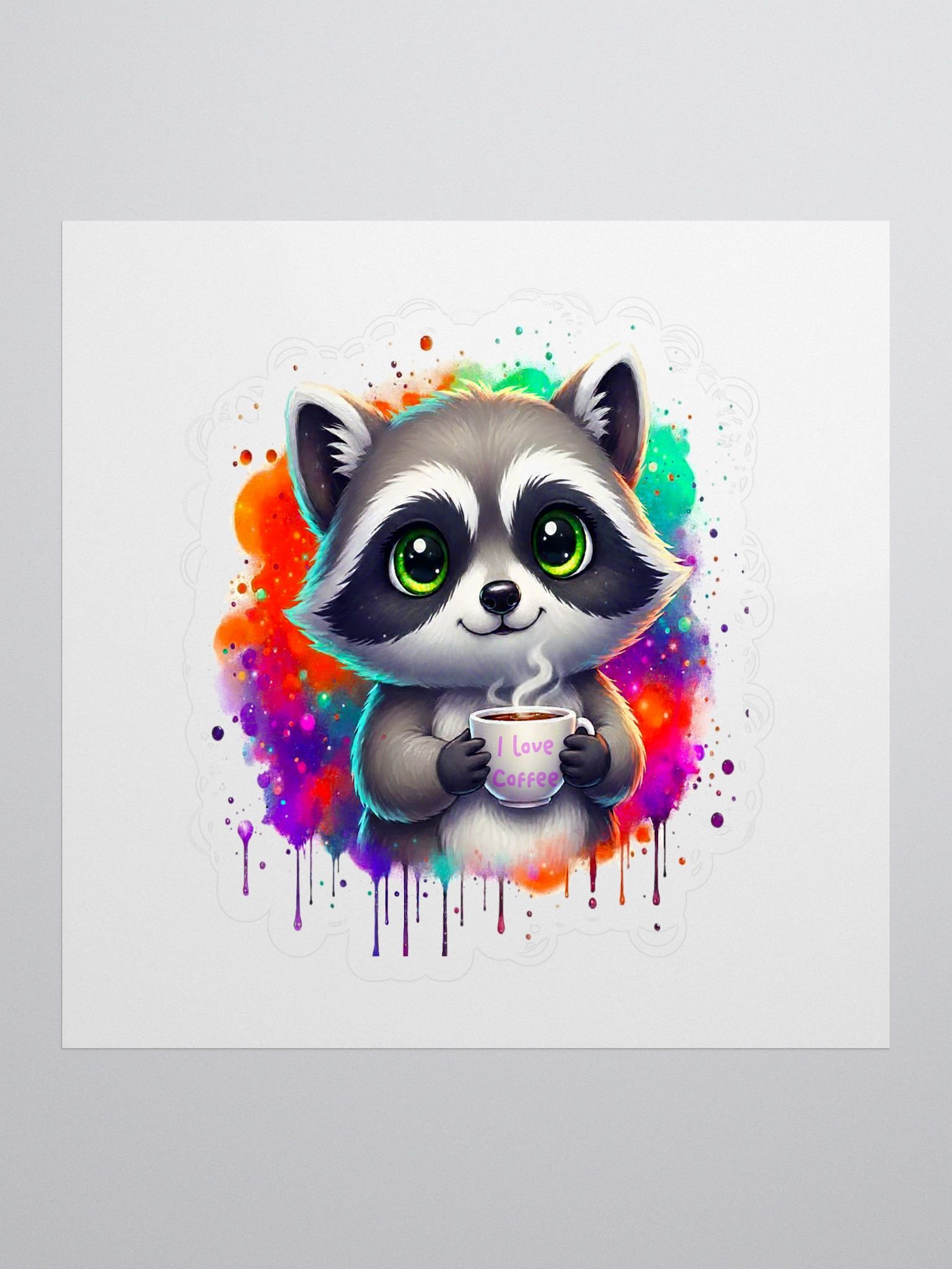 Whimsical Raccoon Coffee Sticker product image (1)