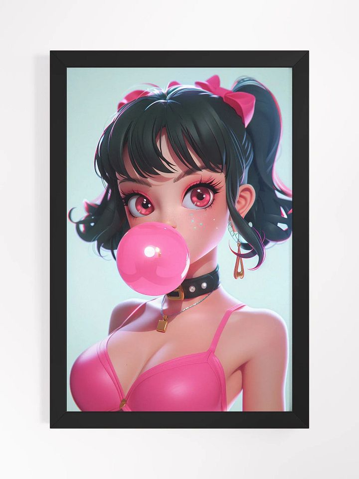Bubblegum Bliss: Anime-Inspired Pop Art Girl Blowing Bubble Framed Poster product image (1)