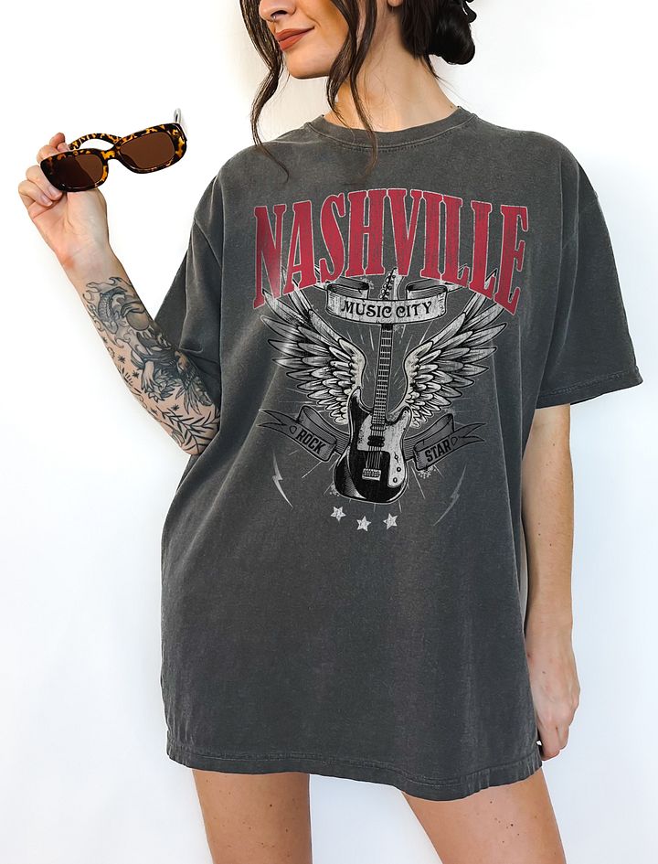 Nashville, Tennessee Music City Tee | Grunge Western Rock T-Shirt of a Guitar with Wings product image (11)