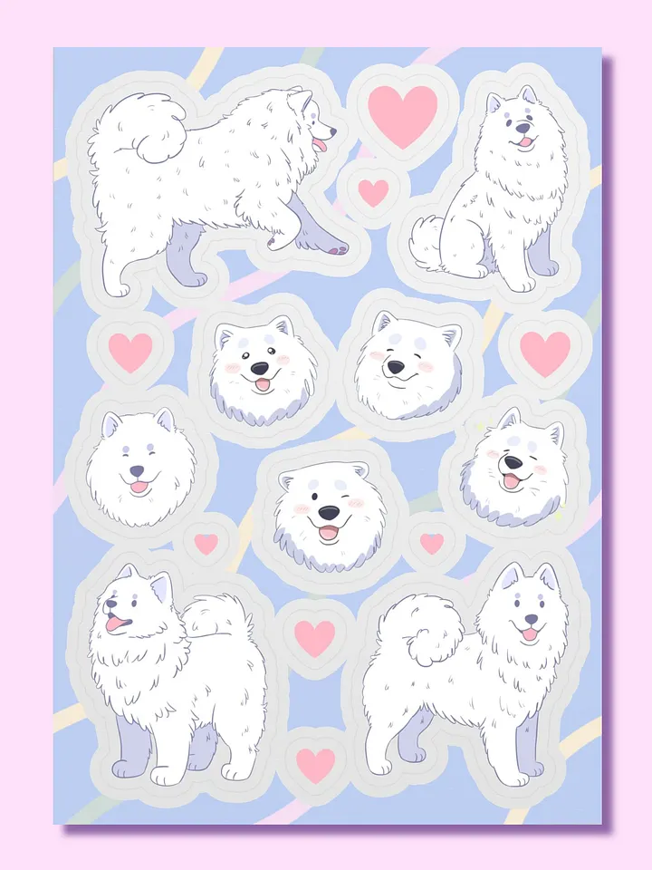Fluffy Samoyed Love Sticker Sheet product image (1)