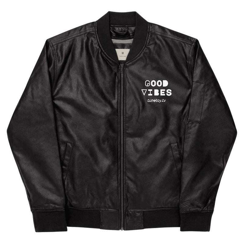 Embroidered Good Vibes Heavyweight Faux Leather Bomber Jacket product image (4)