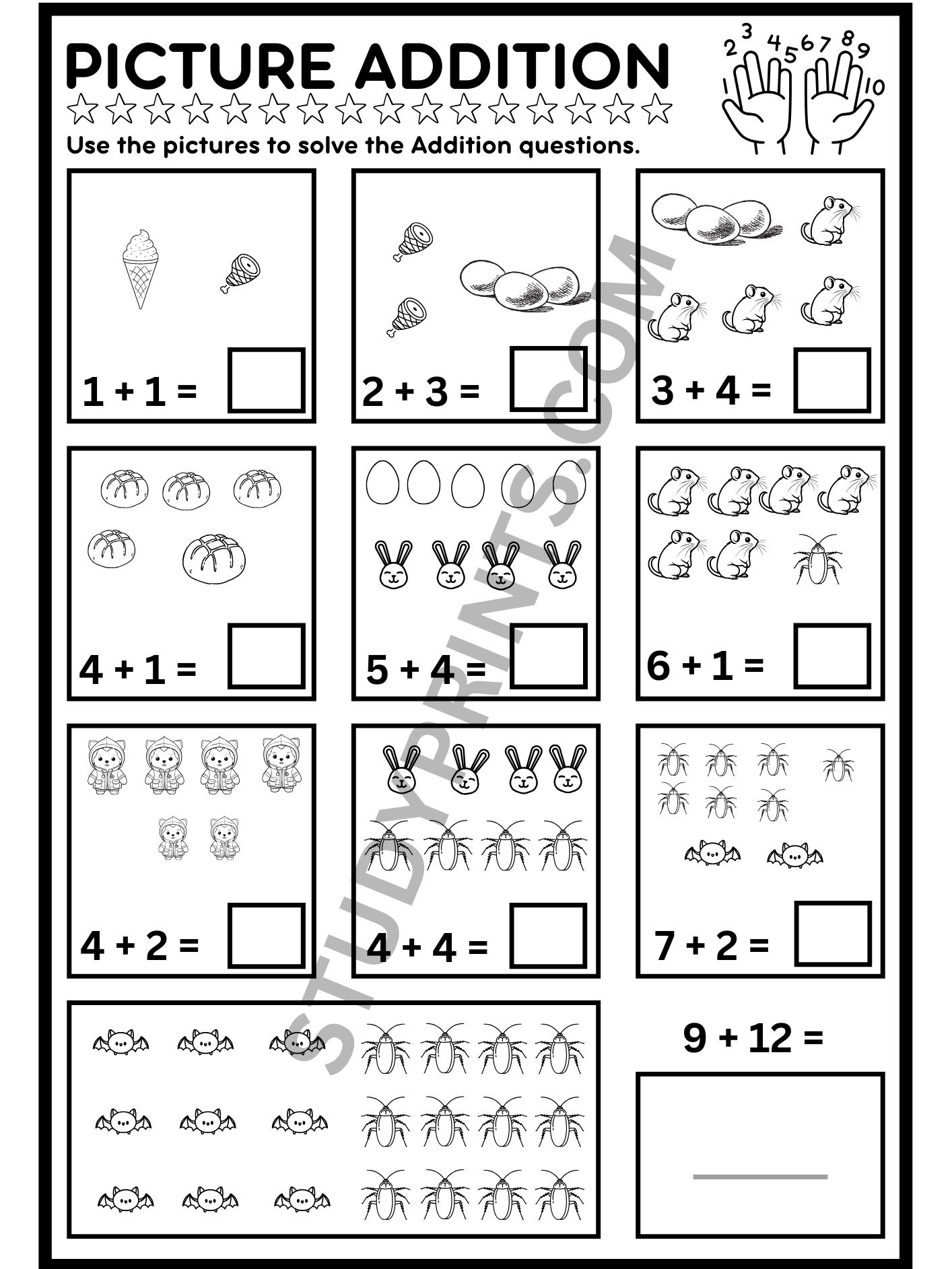 addition and subtraction worksheets for kindergarten with pictures product image (8)