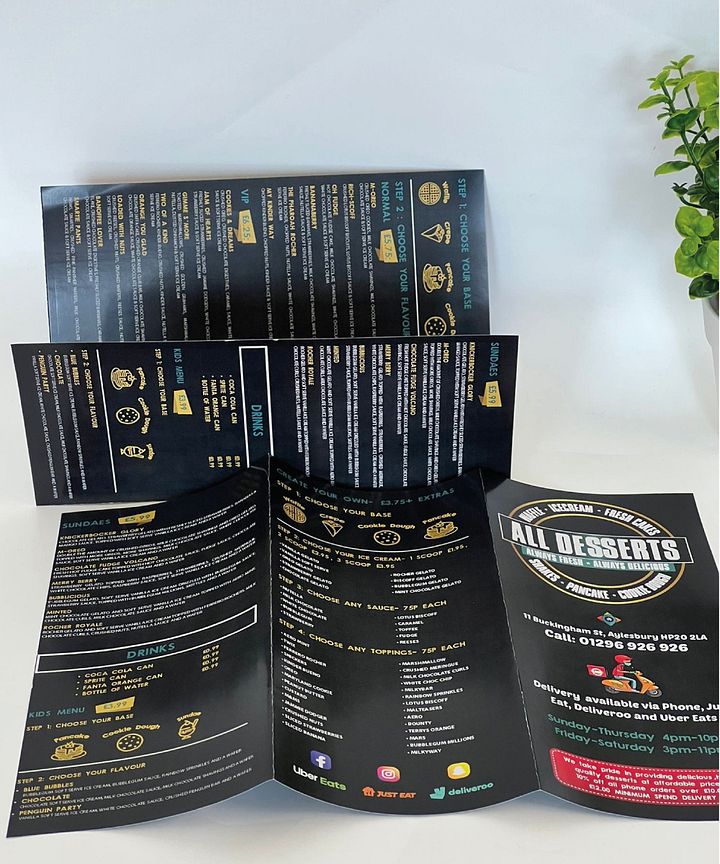 200pcs MENU FLYERS | Personalised Folded Leaflets Printed Full Colour | A4 Tri-fold | 157gsm Photo paper product image (2)