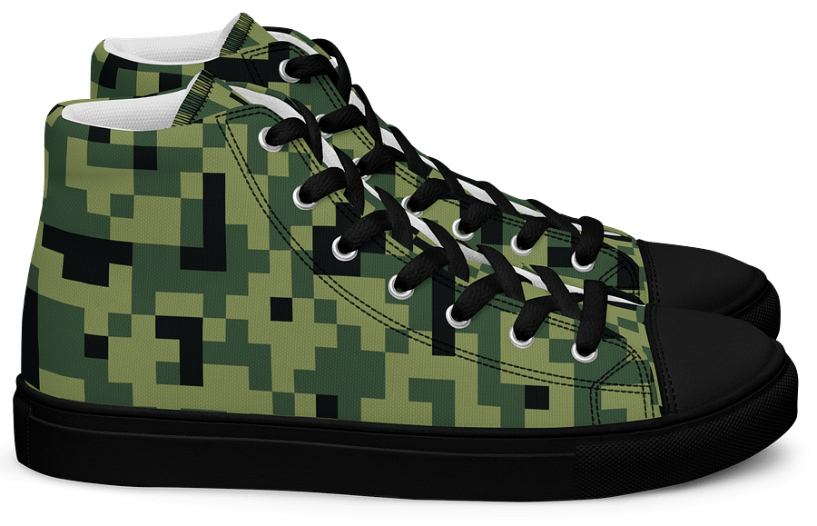 Military Green Camouflage Pixels Camo Pattern Men's High Top Canvas Shoes product image (3)