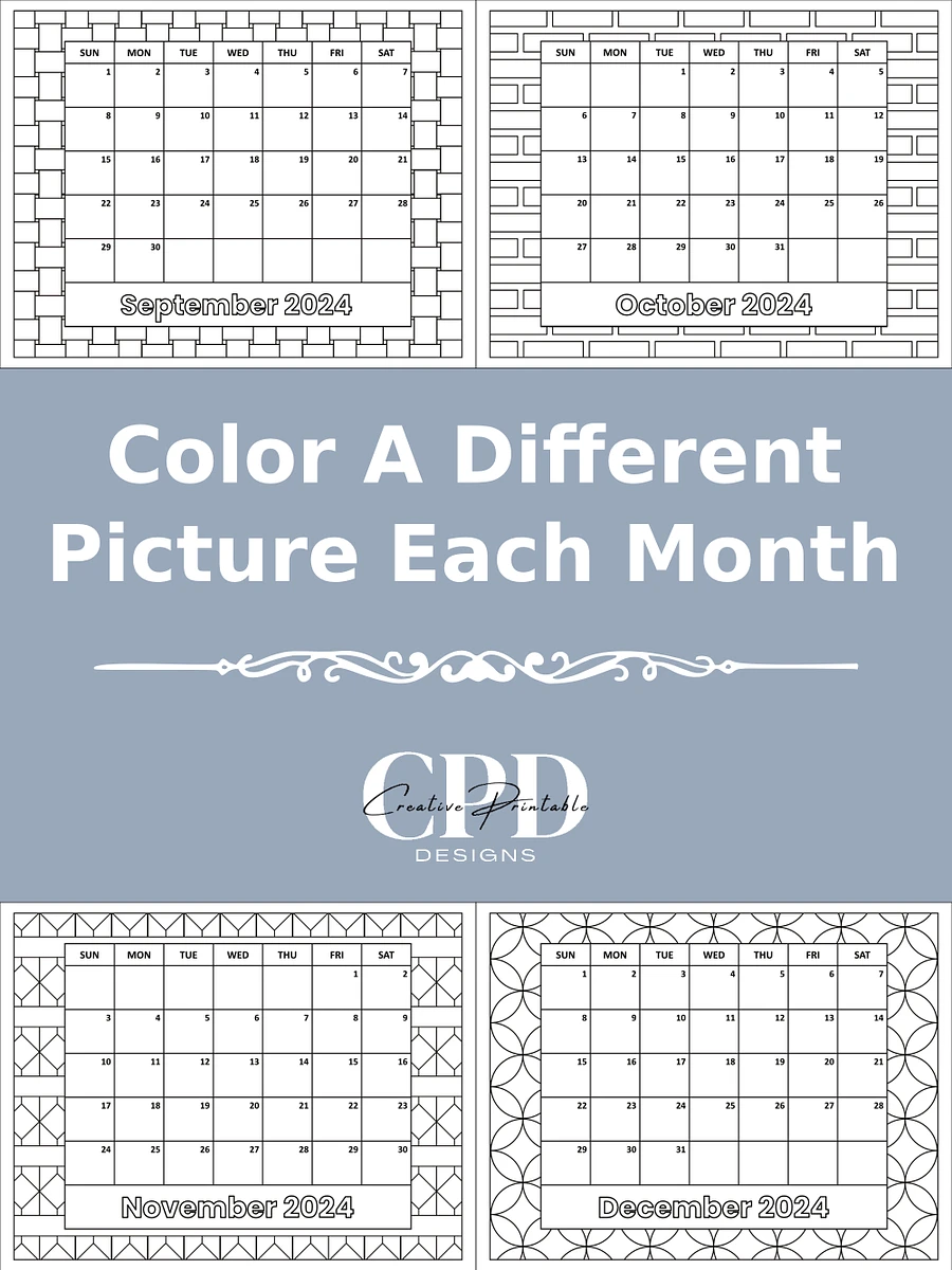 Printable 2024 Monthly Calendar With Patterns To Color product image (4)