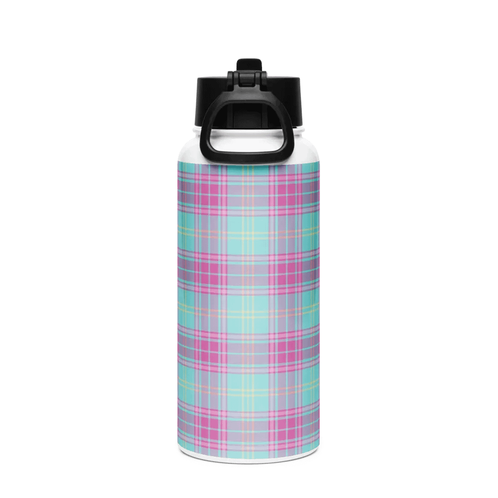 Hot Pink and Aqua Plaid Water Bottle product image (3)