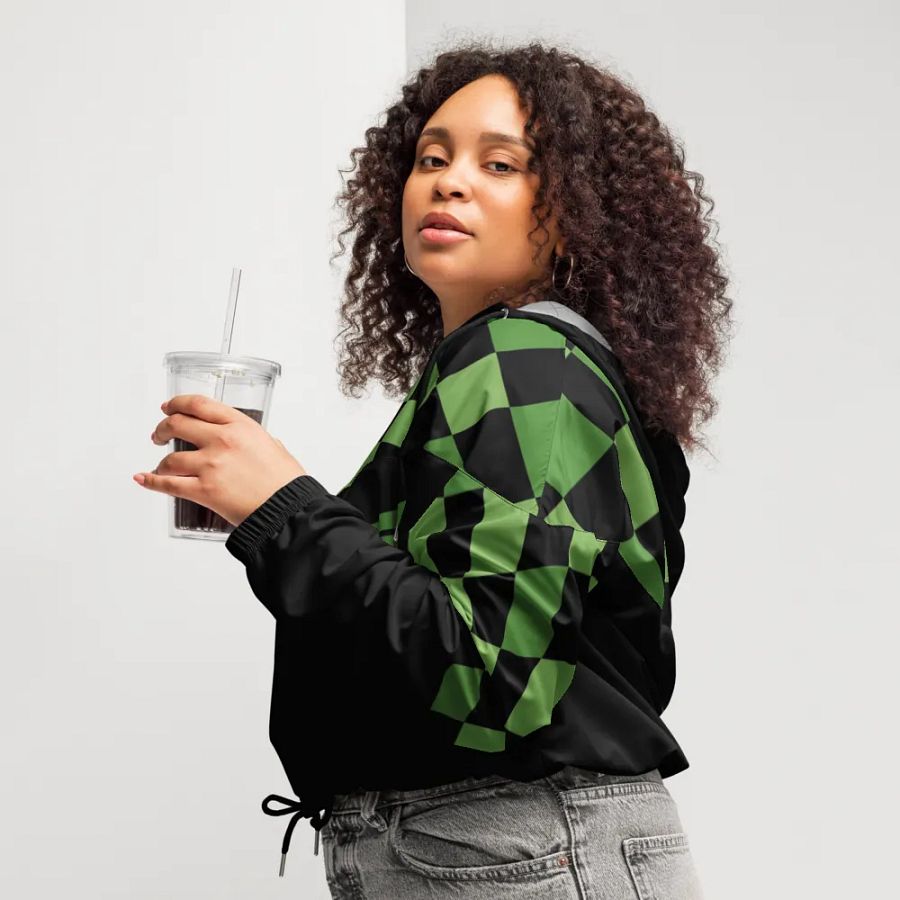 Tanjiro Kamado Checkered Pattern Crop Hoodie Windbreaker product image (7)