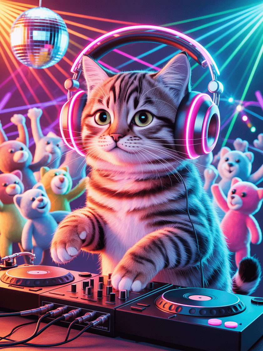 DJ Cat Party Time Framed Poster product image (1)