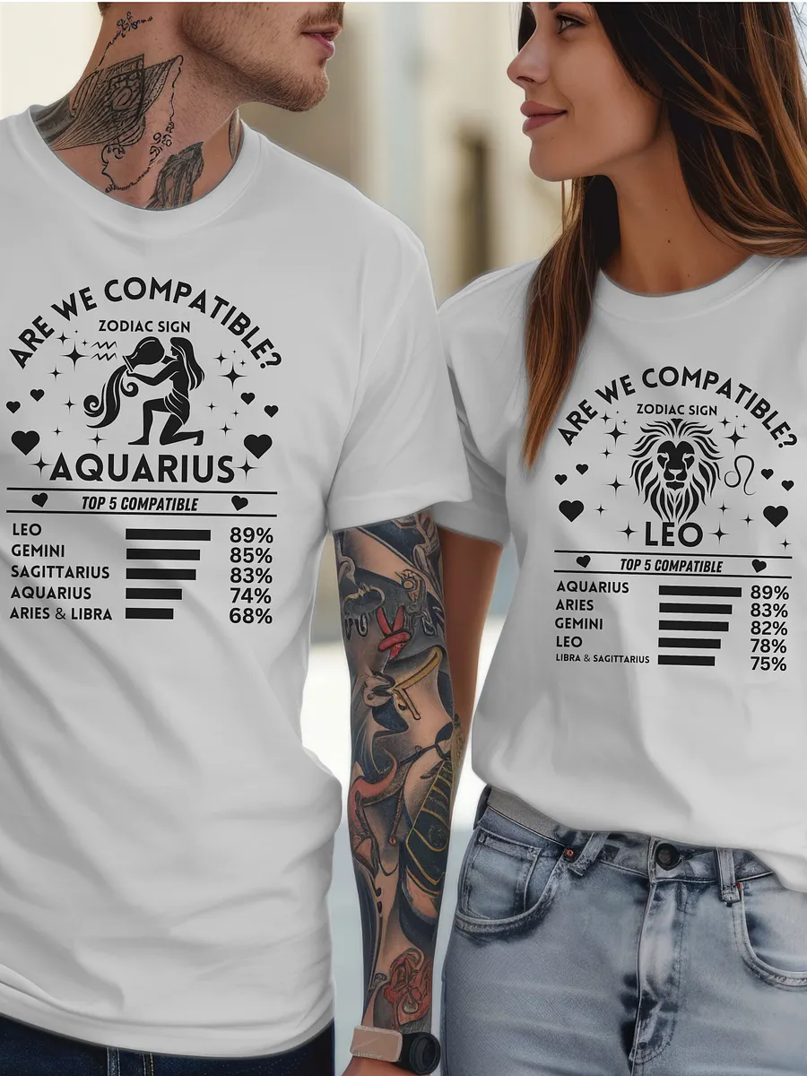 Aquarius Zodiac Sign Romantic Compatibility T-Shirt - Bella Canvas 3001 Unisex Staple T-Shirt - Light Colors product image (2)