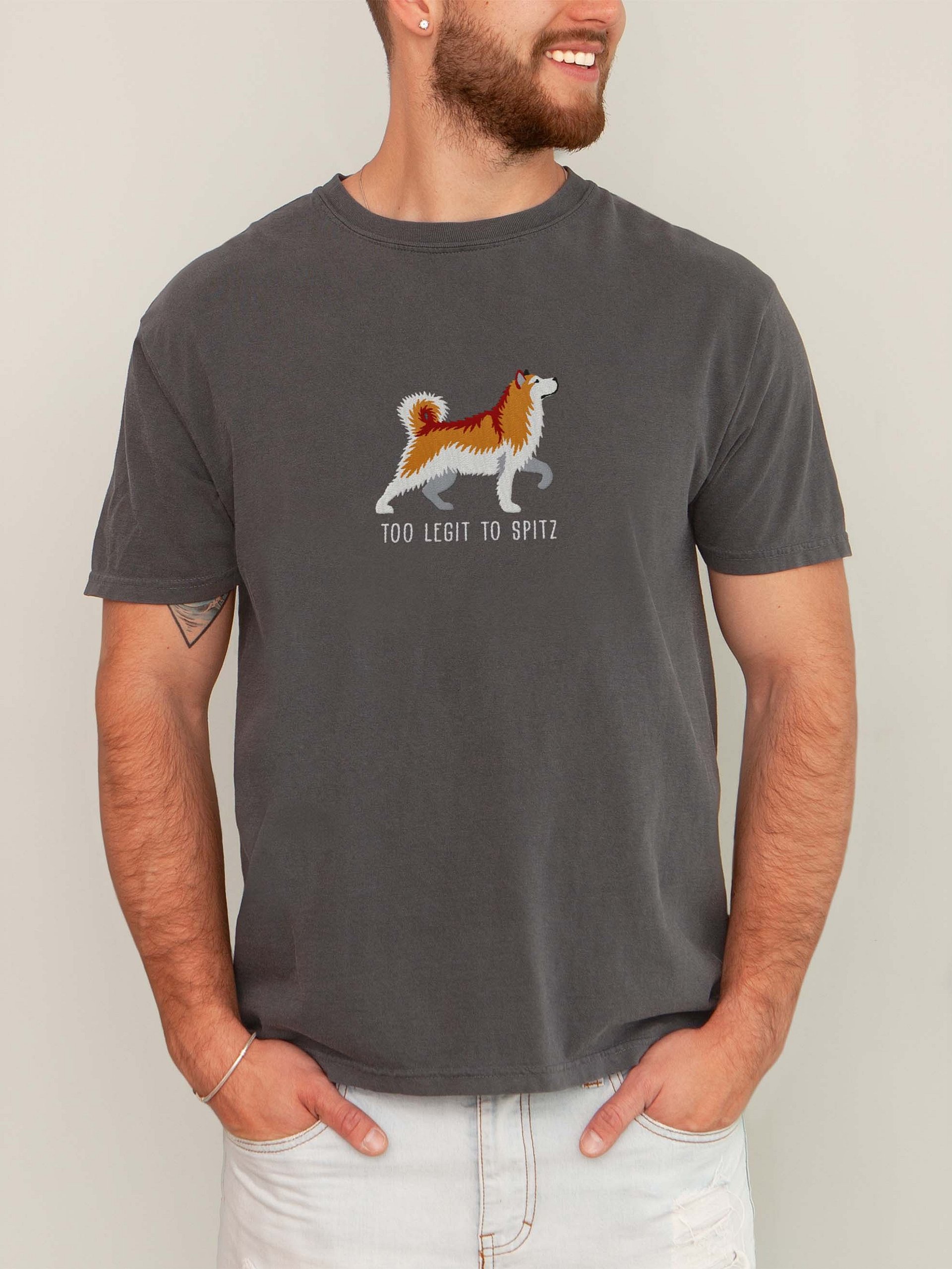 Too Legit to Spitz T-Shirt(Embroidered) of an Alaskan Malamute(Brown) product image (2)