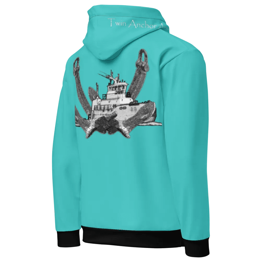 turquoise Twin Anchor Titan tug Hoodie product image (8)