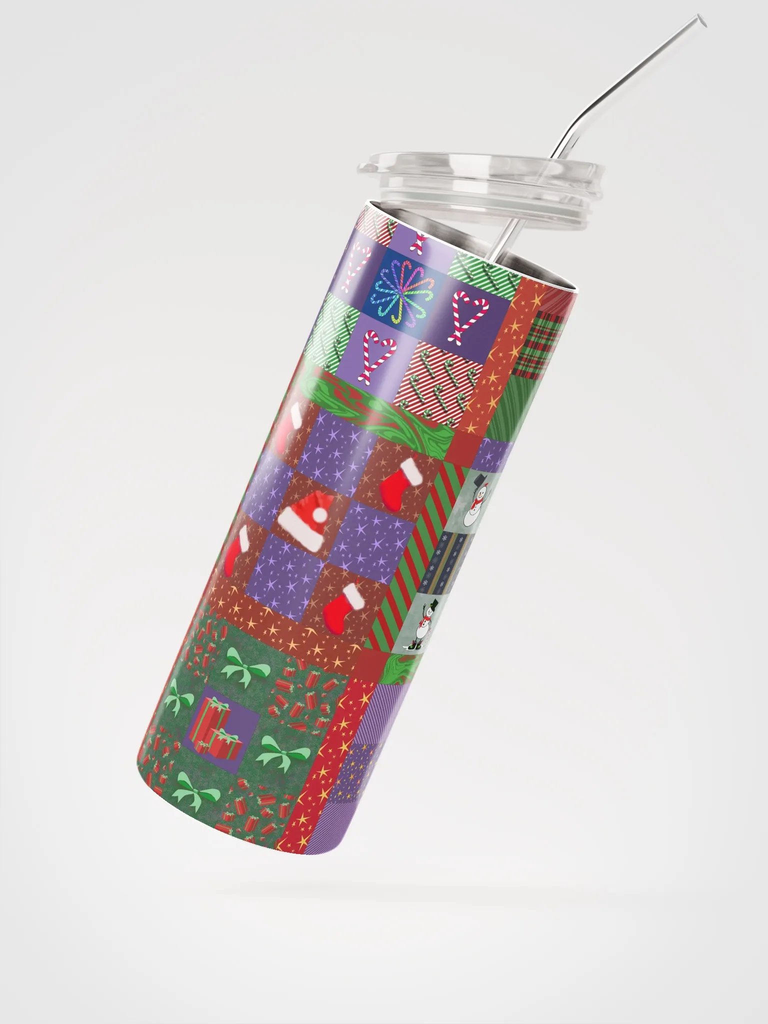 Christmas Memories Patchwork Stainless Steel Tumbler with Straw product image (9)