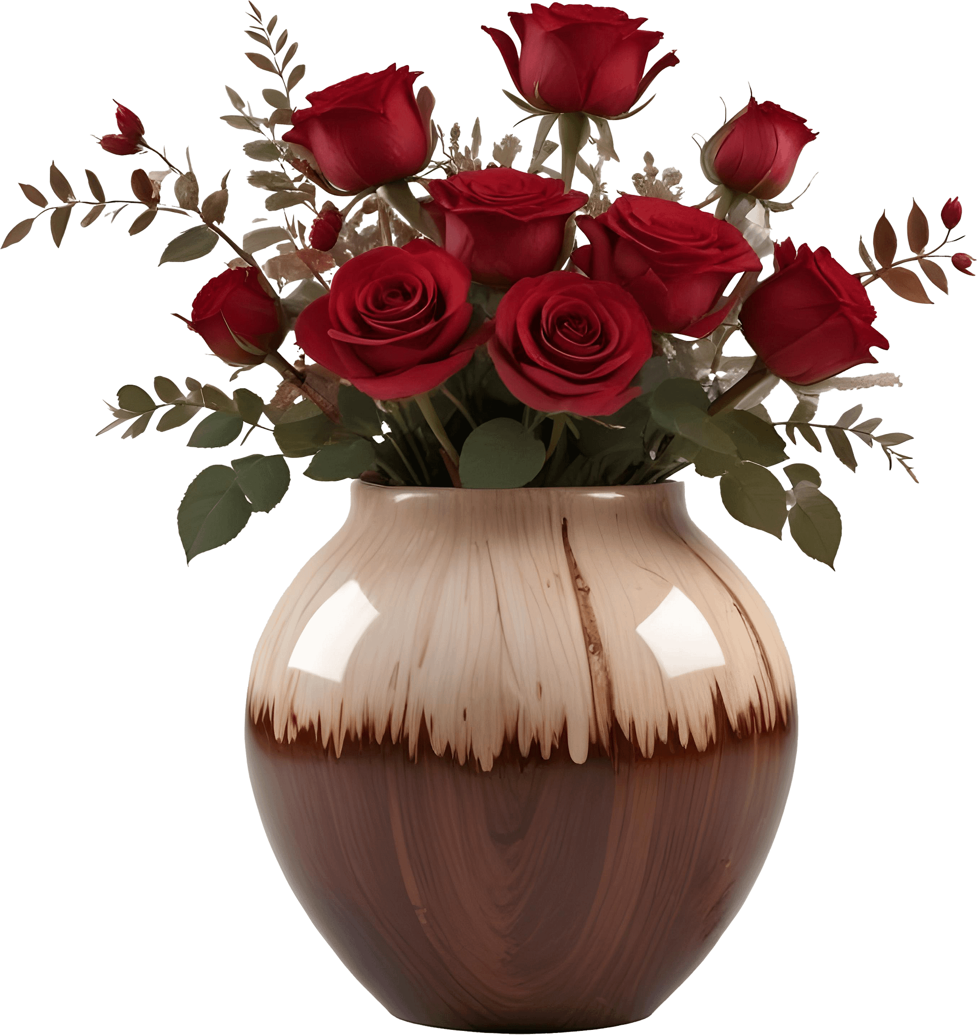 Rich Wooden Gradient Vase with Red Roses PNG product image (1)