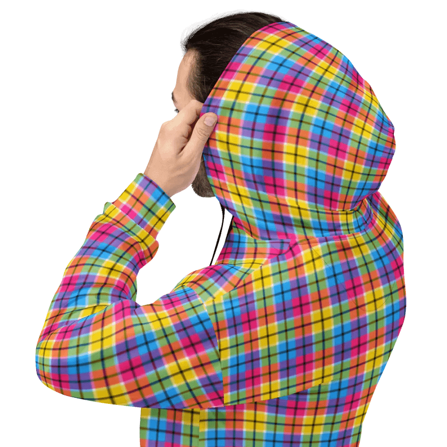 Hot Pink, Turquoise, and Yellow Plaid Hoodie product image (9)