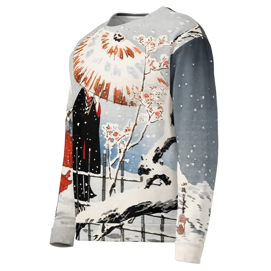 Plum Tree and Snowy Evening All-Over Print Recycled Unisex Sweatshirt product image (8)