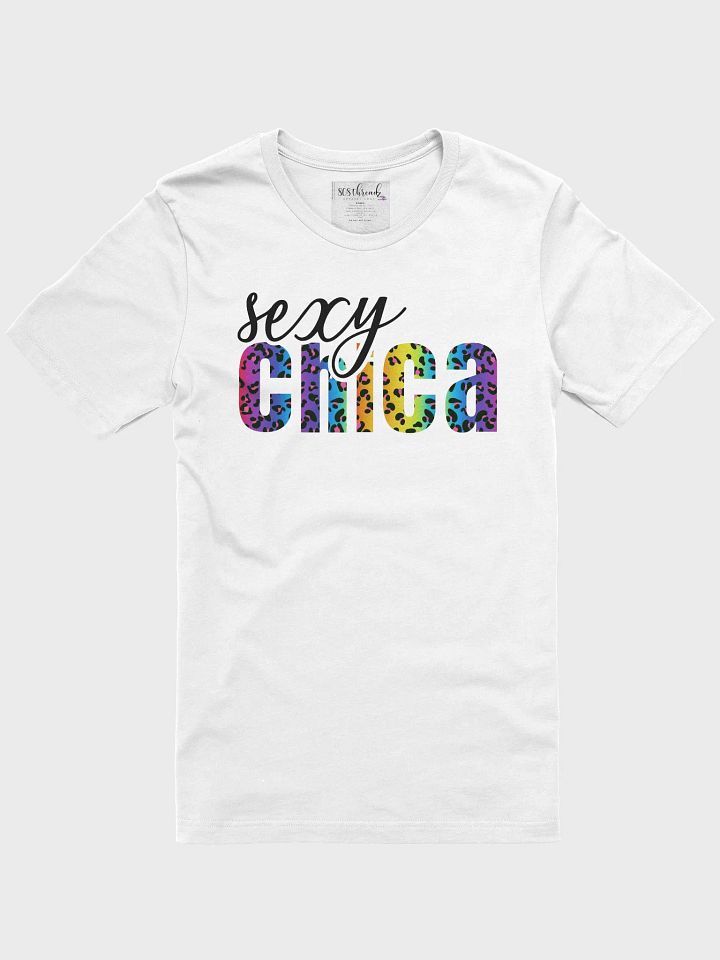 Sexy Chica T-Shirt; Black with Bright Rainbow Leopard Pattern product image (2)