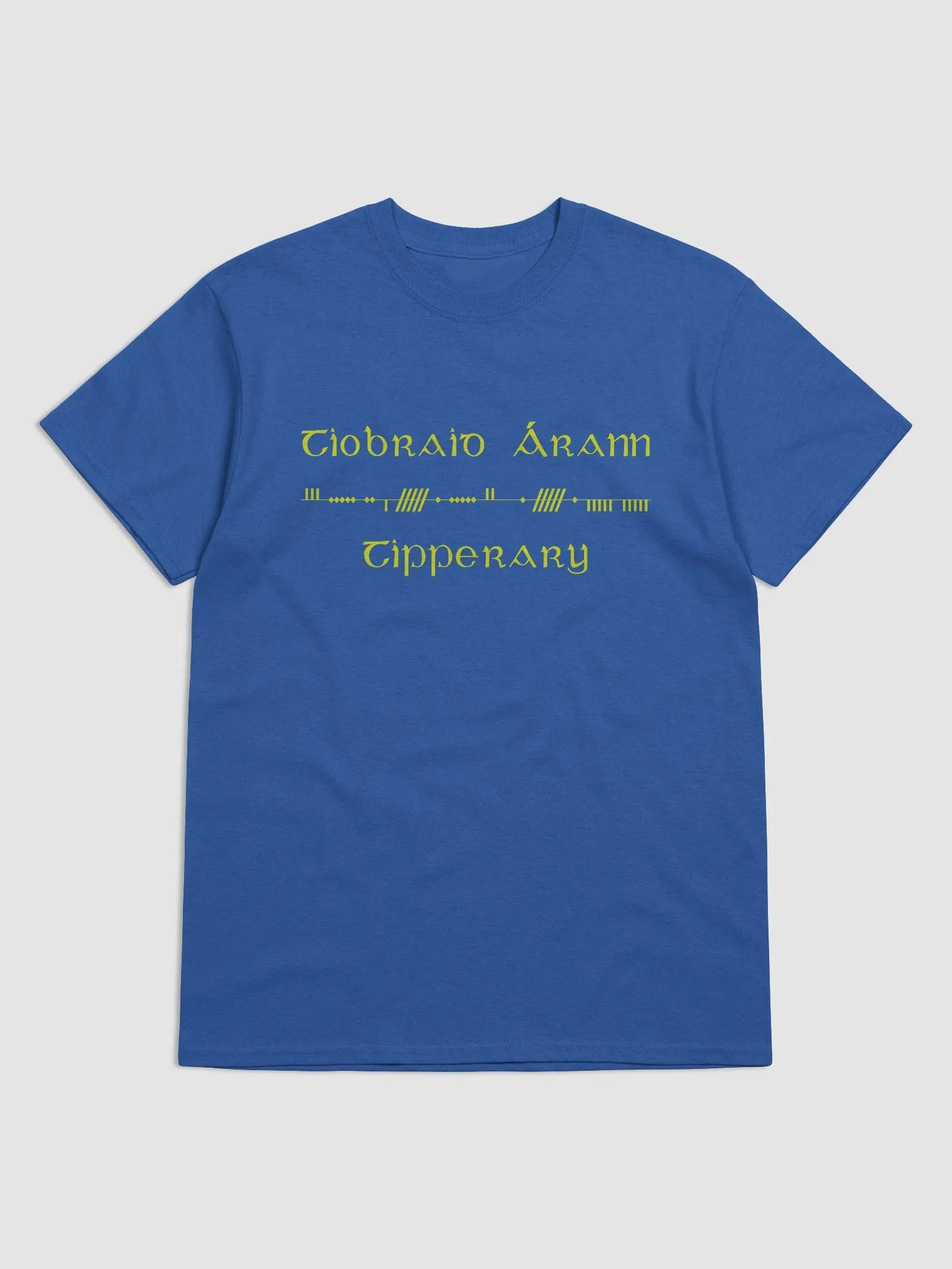 Tipperary/Tiobraid Árann Scholastic style Ogham, Blue or Navy, printed T-shirt product image (1)