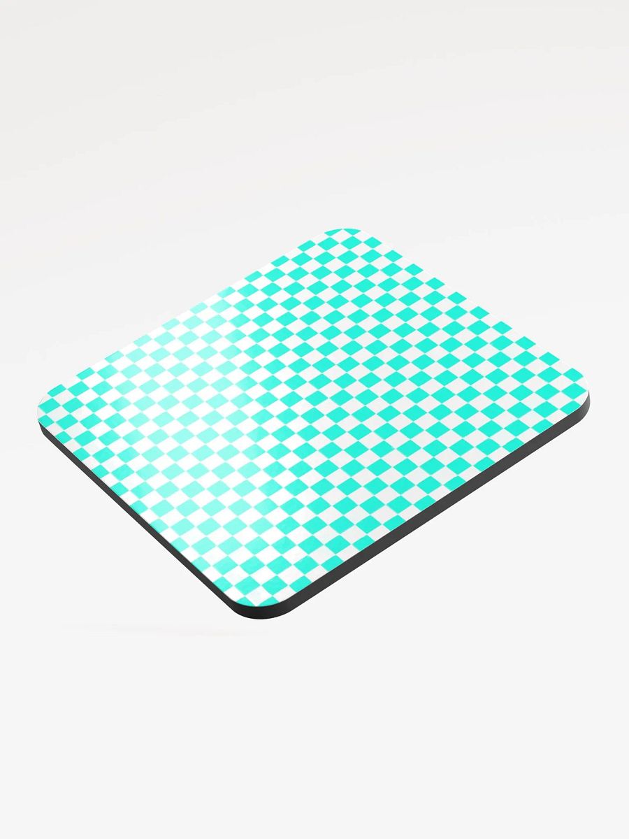 Checkers! Neon Aqua Blue and White Checkered Cork Coaster product image (3)