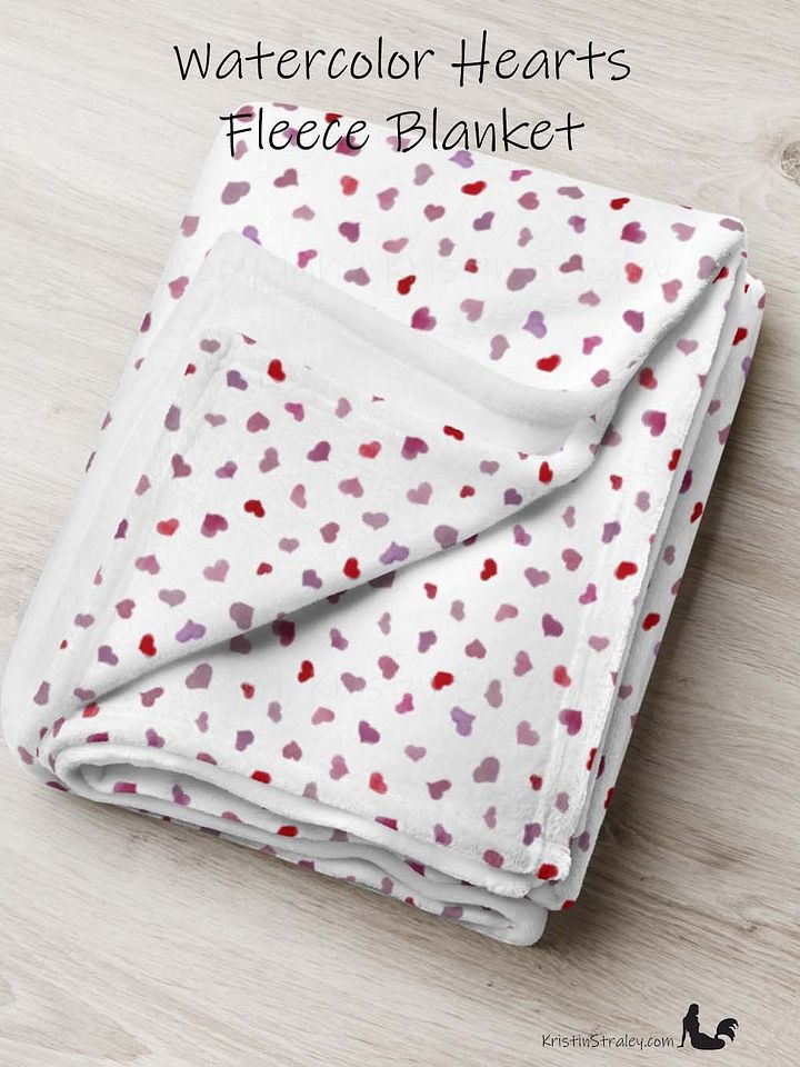 Pink Watercolor Hearts Fleece Throw Blanket product image (1)
